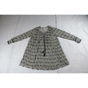 Free People Dress Womens M Boho Tunic Dress Long Sleeve Black Tan Tassel